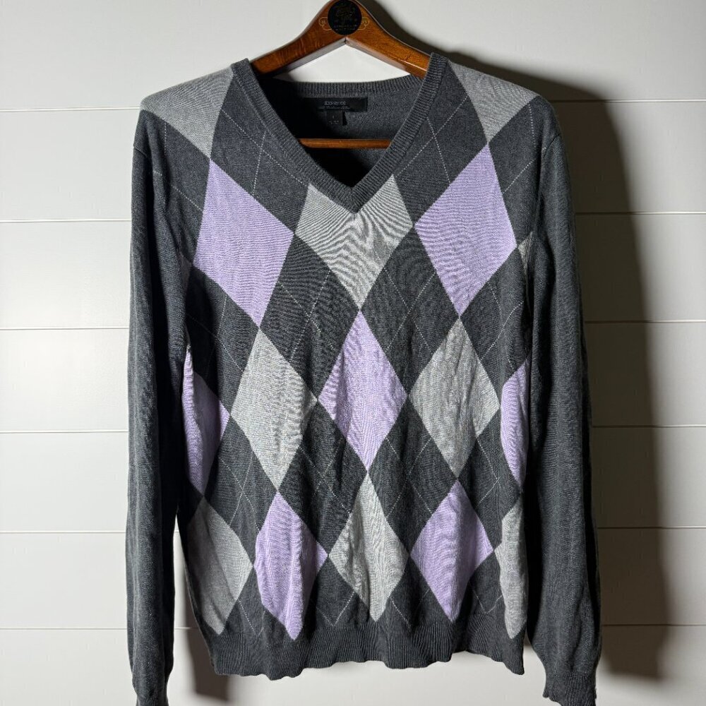 Express Long Sleeve V-Neck Sweater Silk/Cashmere Blend Gray Lavendar Argile Sz L